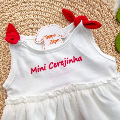  Vestido Mini Cerejinha - Off White e Vermelho
